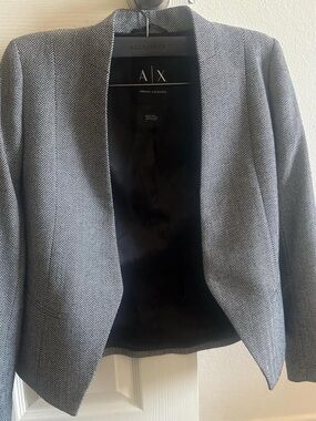 Armani Exchange Black & White Herringbone Open-Front Blazer